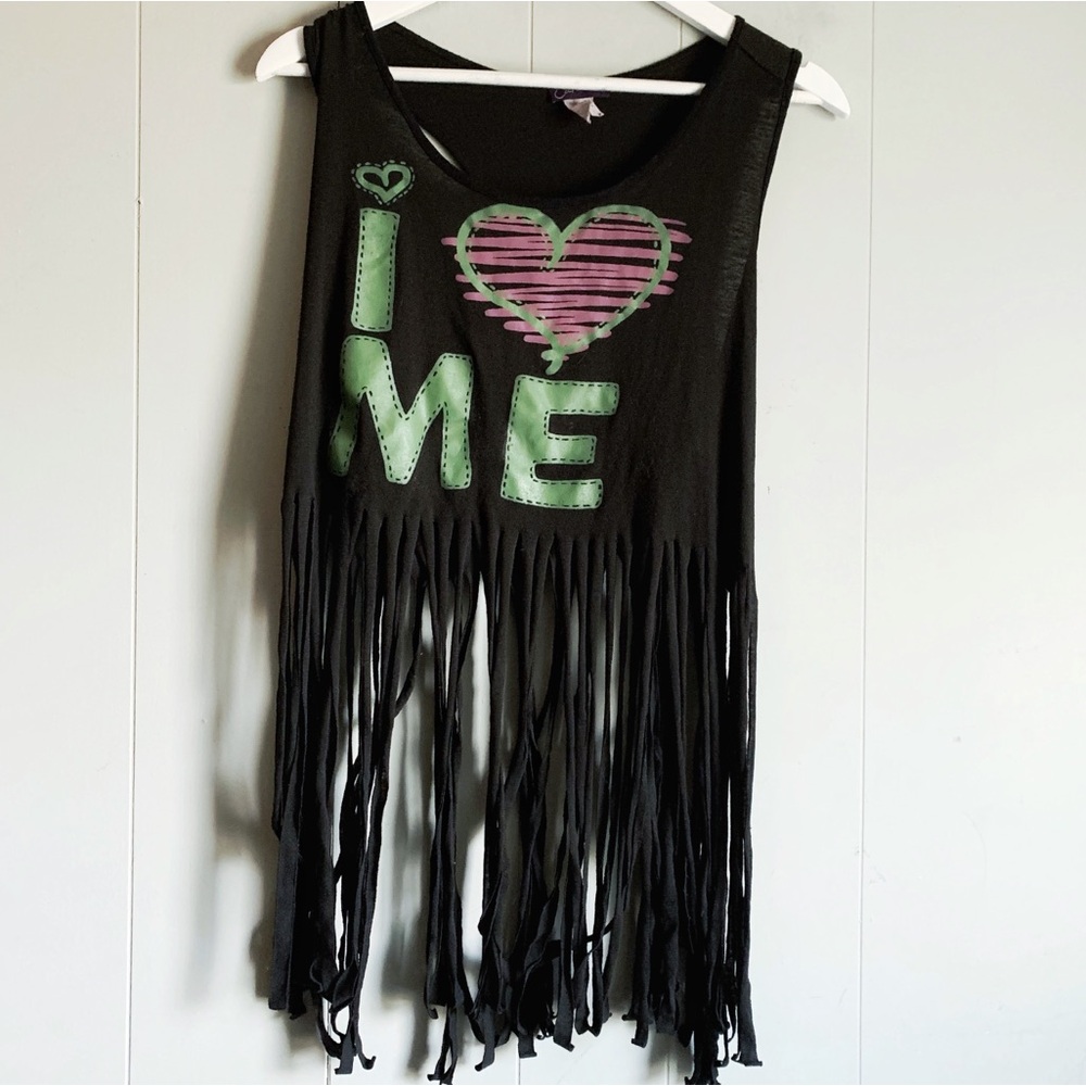 CAROL SPORT Fringed Black Graphic Festival Tank 3X